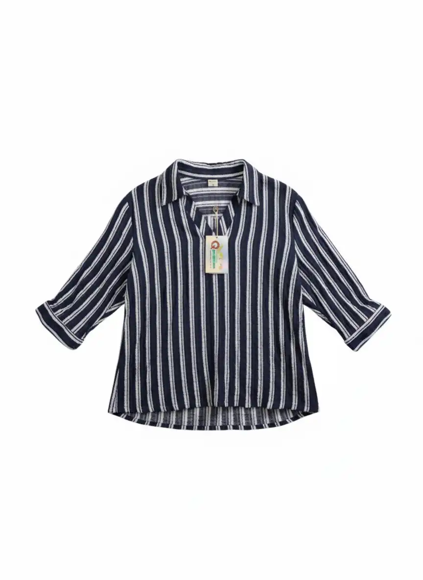 BLOUSE BETA WOMEN CRINGKLE NAVY PUTIH